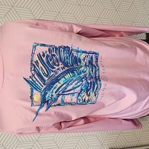 Lauren James Pink Long Sleeve Graphic Tee T-Shirt Marlin Print Size Medium